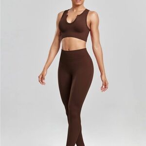 NWOT 2 Piece Brown Ribbed Workout Set